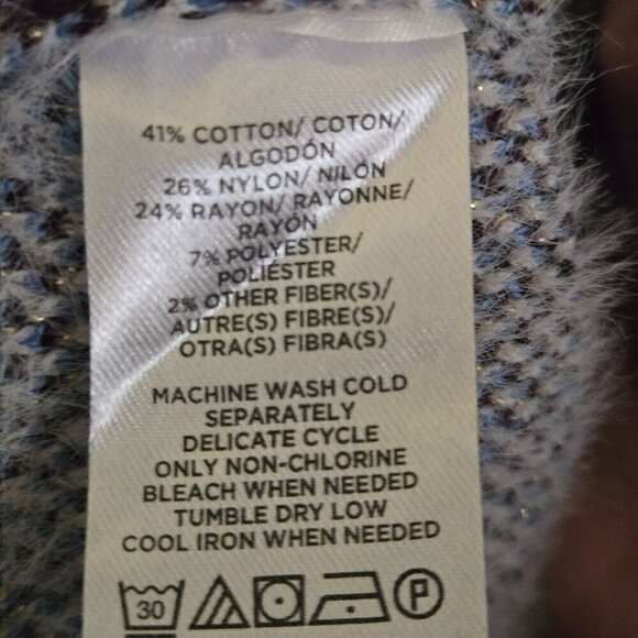 Ann Taylor Sparkle Fair Isle Funnel Neck Sweater Blue Silver Holiday Size S - Picture 9 of 9